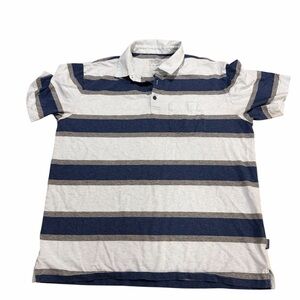 Patagonia Men Polo Shirt Size L Striped Gray Blue Short Sleeve Cotton Casual Tee